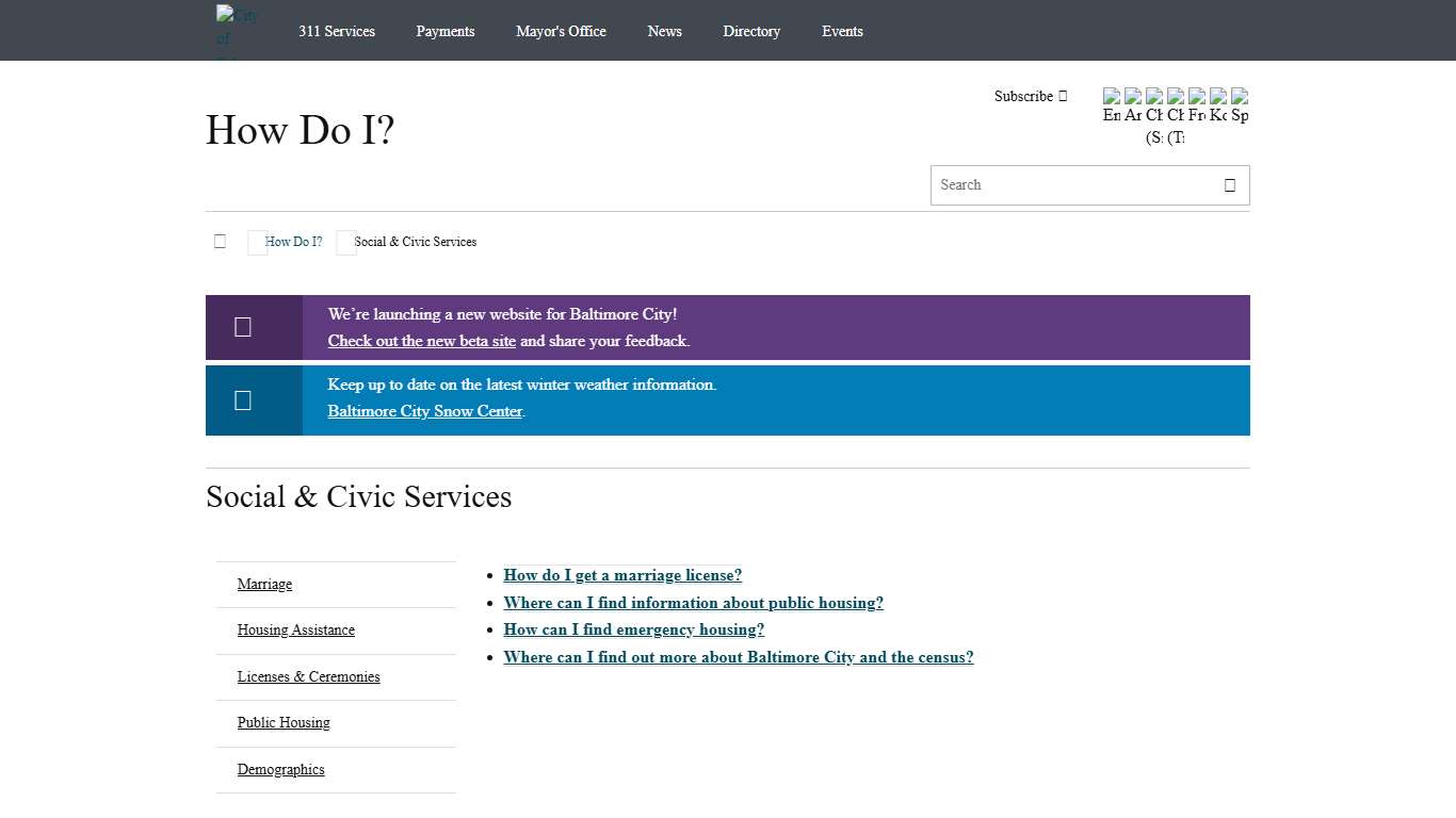 Social & Civic Services City of Baltimore