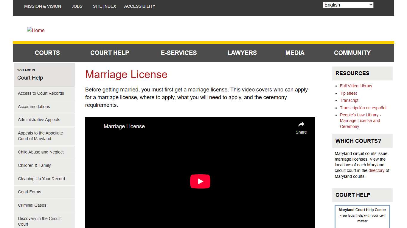 Marriage License Maryland Courts